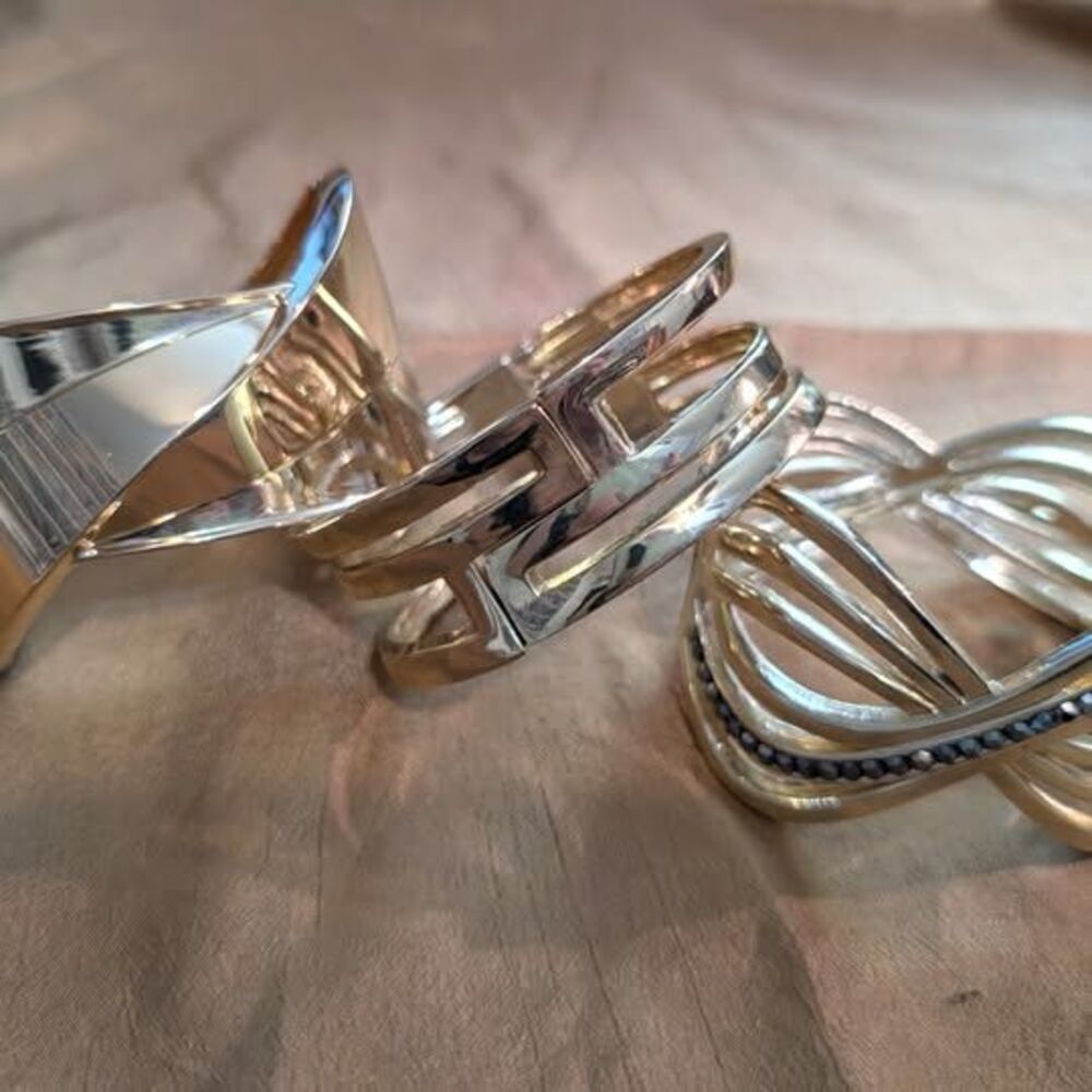 Bundle of 3 Distinct Gold-tone Statement Cuff Bracelets